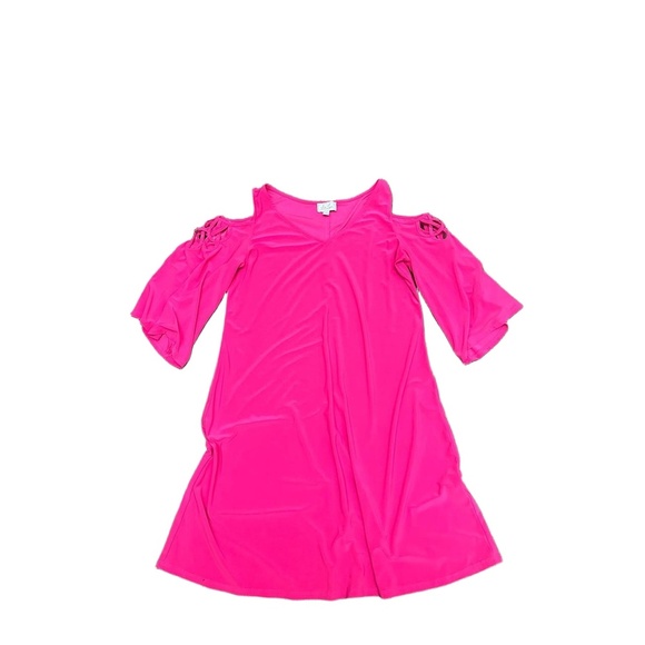 Lily Lane Dress Womens Size M Hot Pink Cold Shoulder Midi Woven Detail Vibrant - Picture 3 of 6